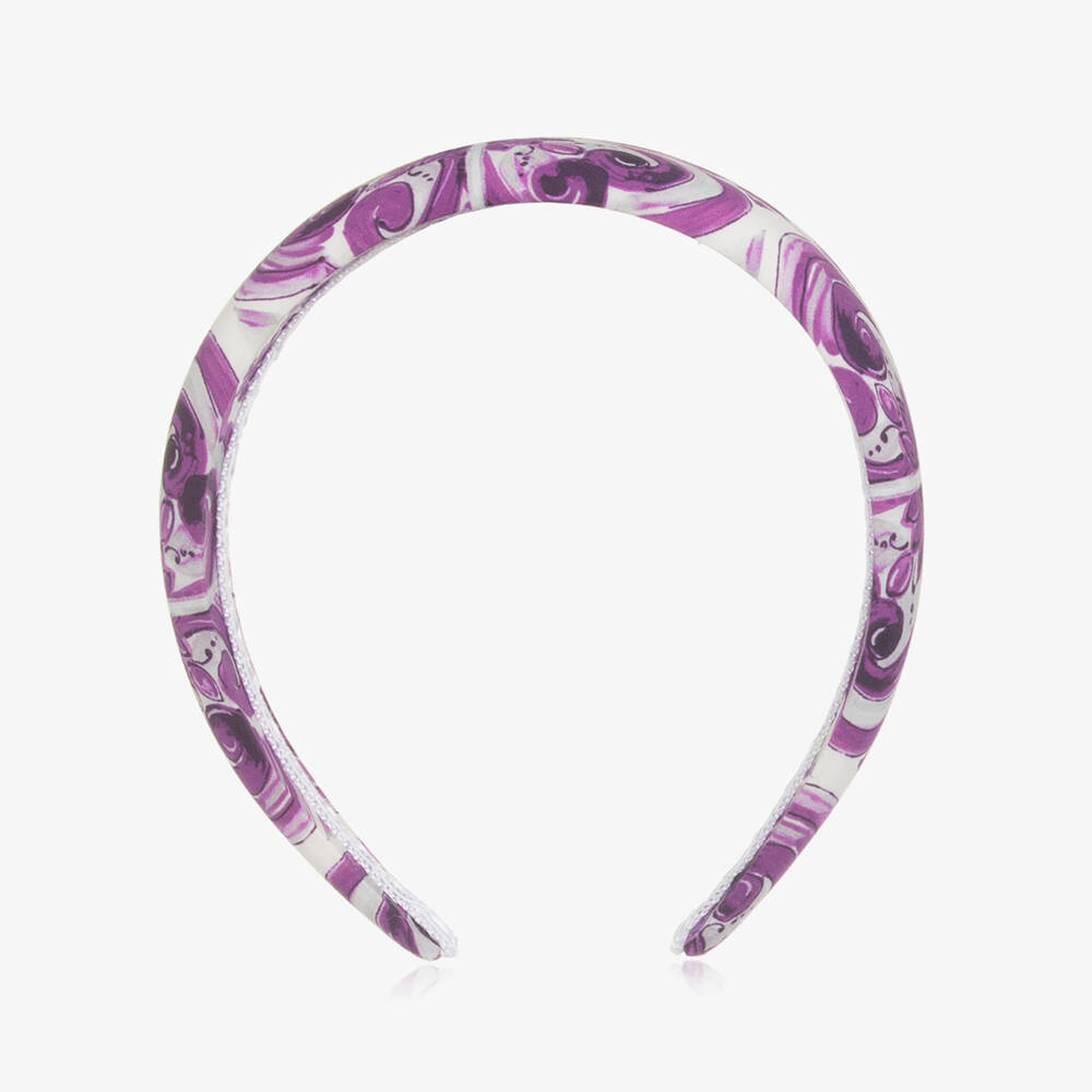 Dolce & Gabbana-Girls White & Purple Majolica Print Hairband | Childrensalon