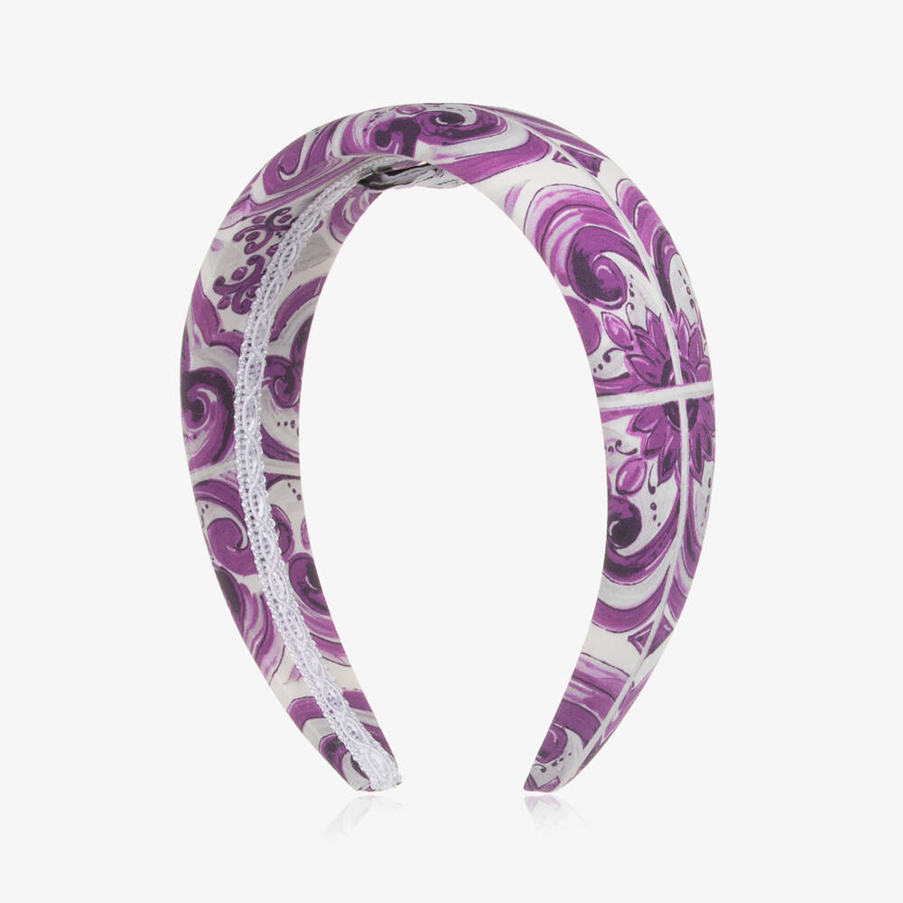 Dolce & Gabbana-Girls White & Purple Majolica Print Hairband | Childrensalon