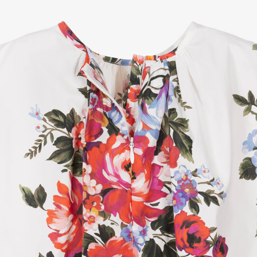 Dolce & Gabbana-Girls White & Red Floral Cotton Poplin Dress | Childrensalon