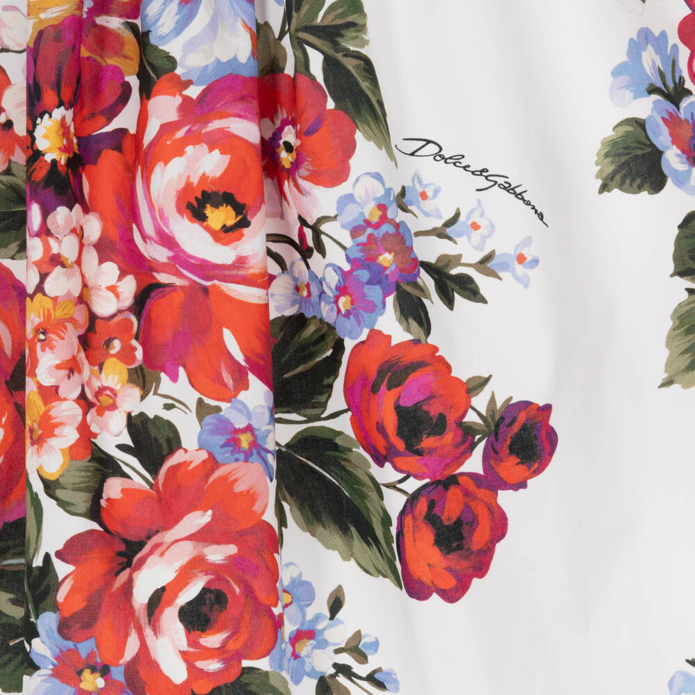 Dolce & Gabbana-Girls White & Red Floral Cotton Poplin Dress | Childrensalon