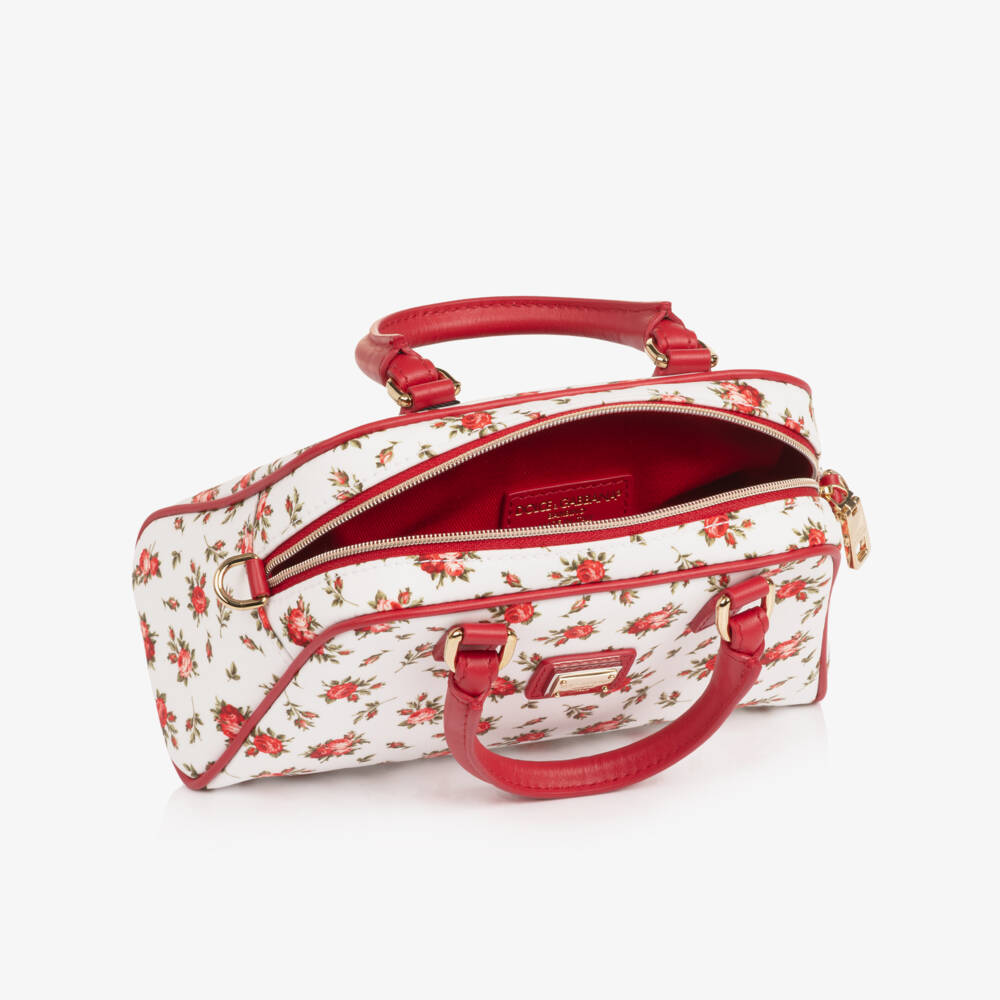 Dolce & Gabbana-Girls White & Red Floral Print Hanbag (20cm) | Childrensalon