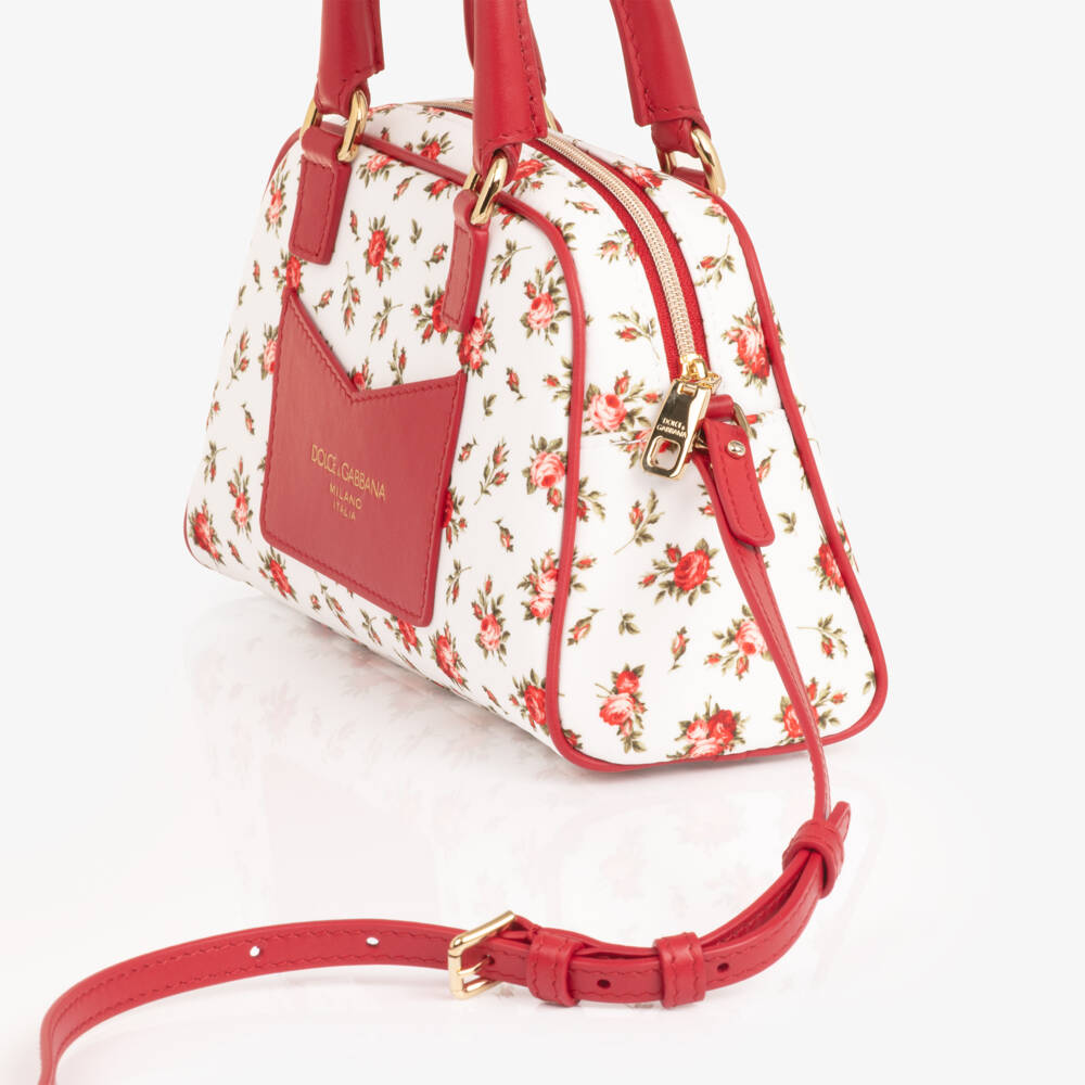 Dolce & Gabbana-Girls White & Red Floral Print Hanbag (20cm) | Childrensalon
