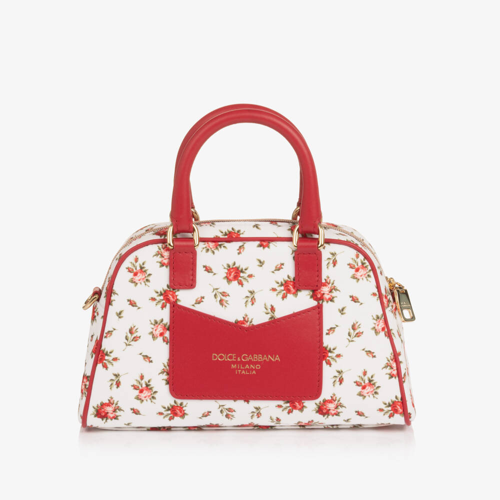 Dolce & Gabbana-Girls White & Red Floral Print Hanbag (20cm) | Childrensalon