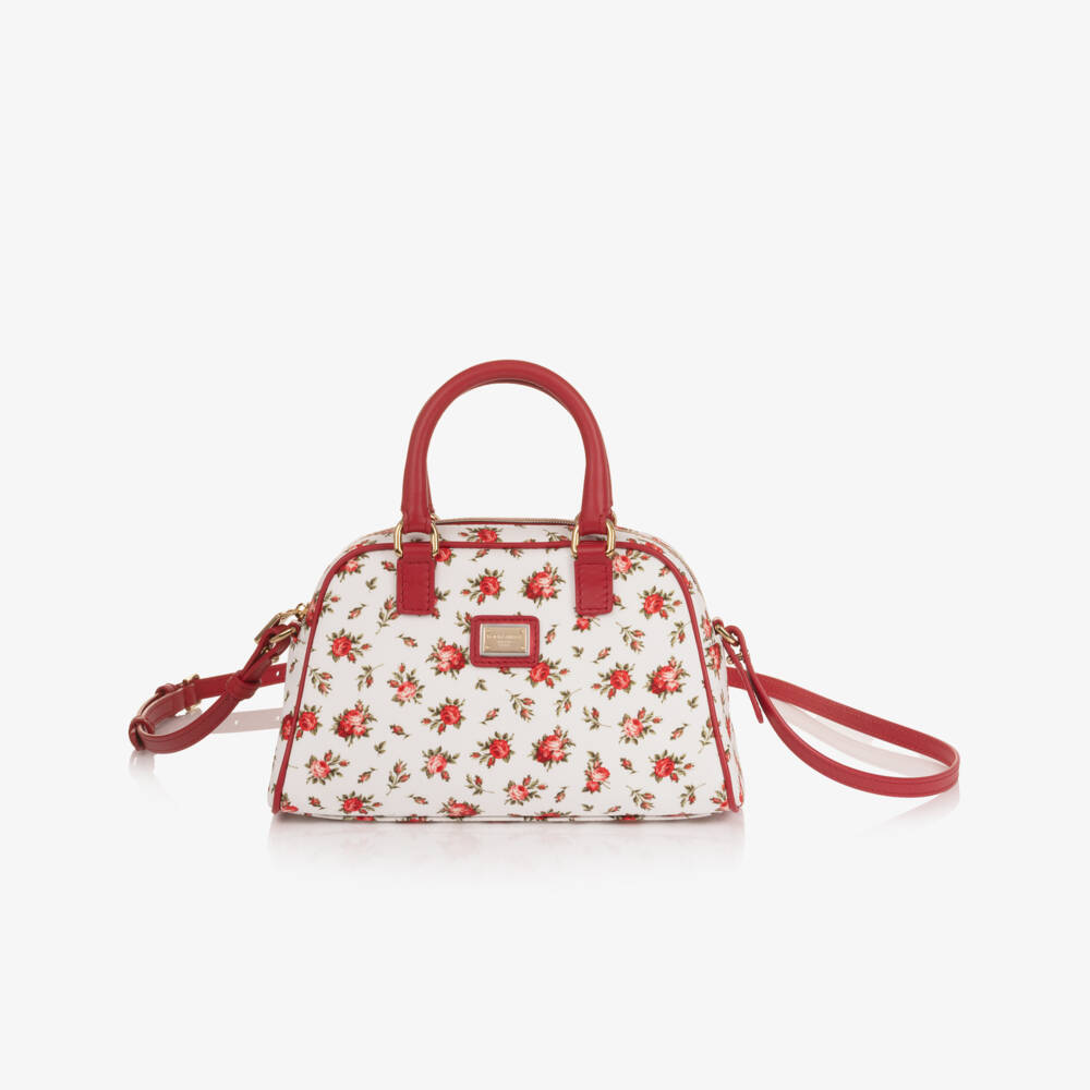 Dolce & Gabbana-Girls White & Red Floral Print Hanbag (20cm) | Childrensalon