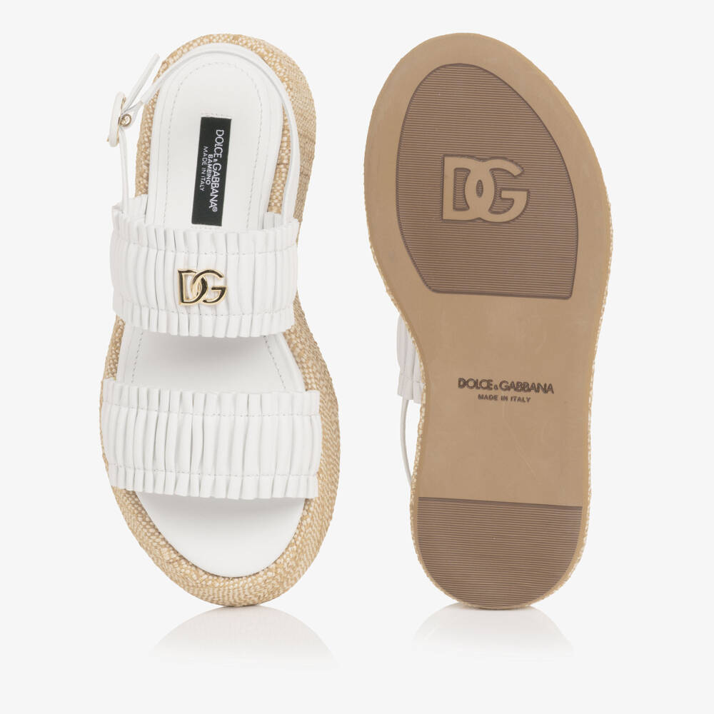 Dolce & Gabbana-Girls White Ruffle Wedge Sandals | Childrensalon
