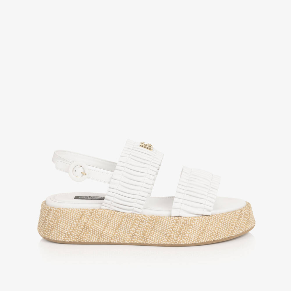 Dolce & Gabbana-Girls White Ruffle Wedge Sandals | Childrensalon