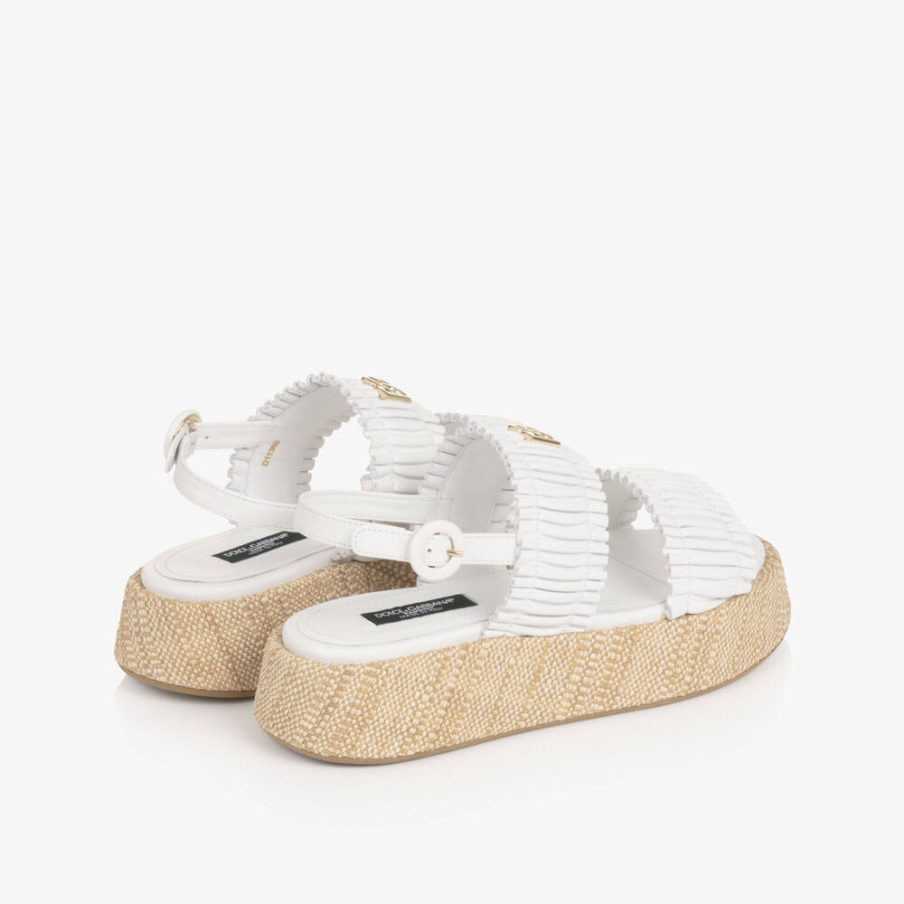 Dolce & Gabbana-Girls White Ruffle Wedge Sandals | Childrensalon