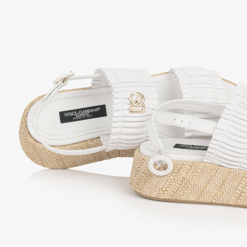Dolce & Gabbana-Girls White Ruffle Wedge Sandals | Childrensalon