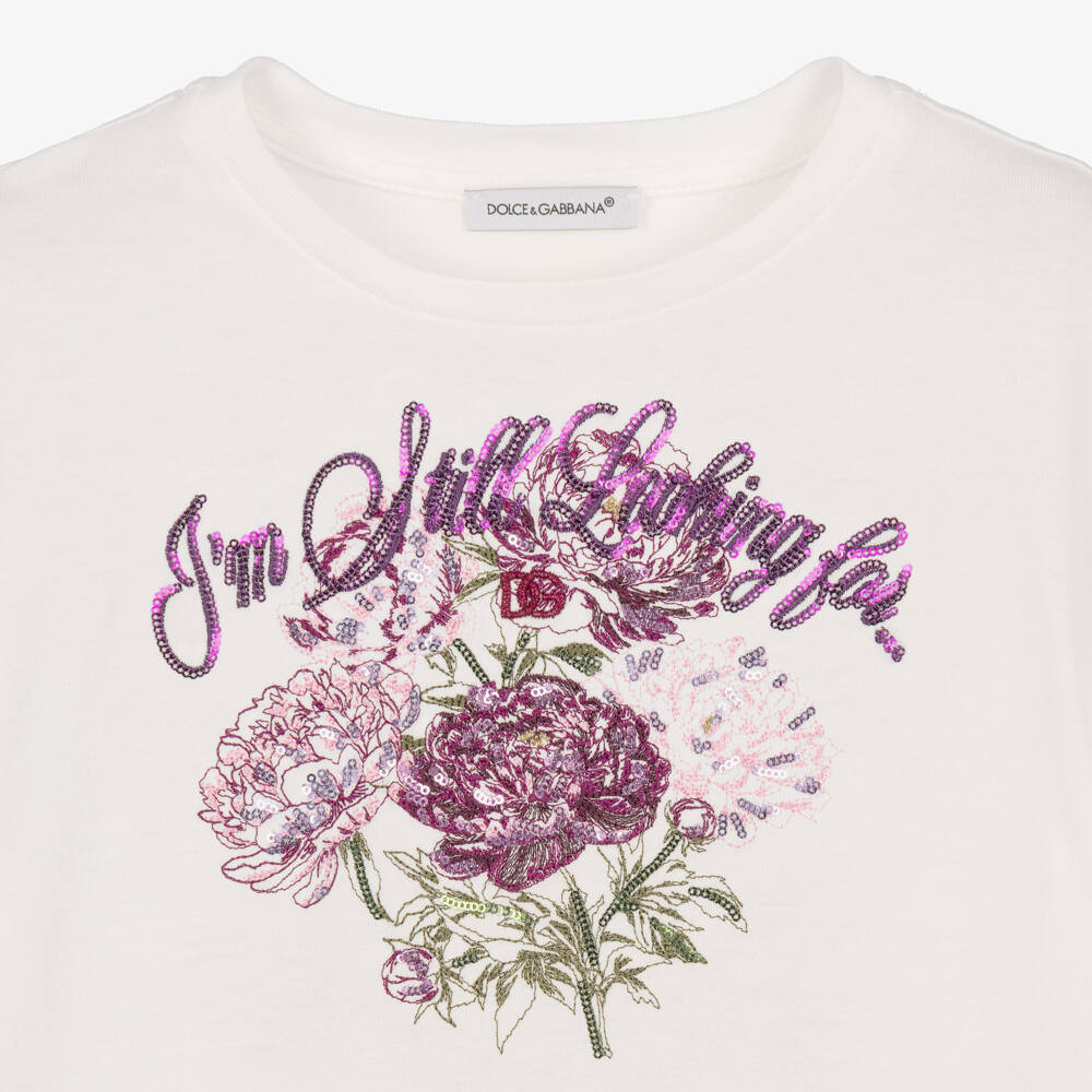 Dolce & Gabbana-Girls White Secret Garden T-Shirt | Childrensalon
