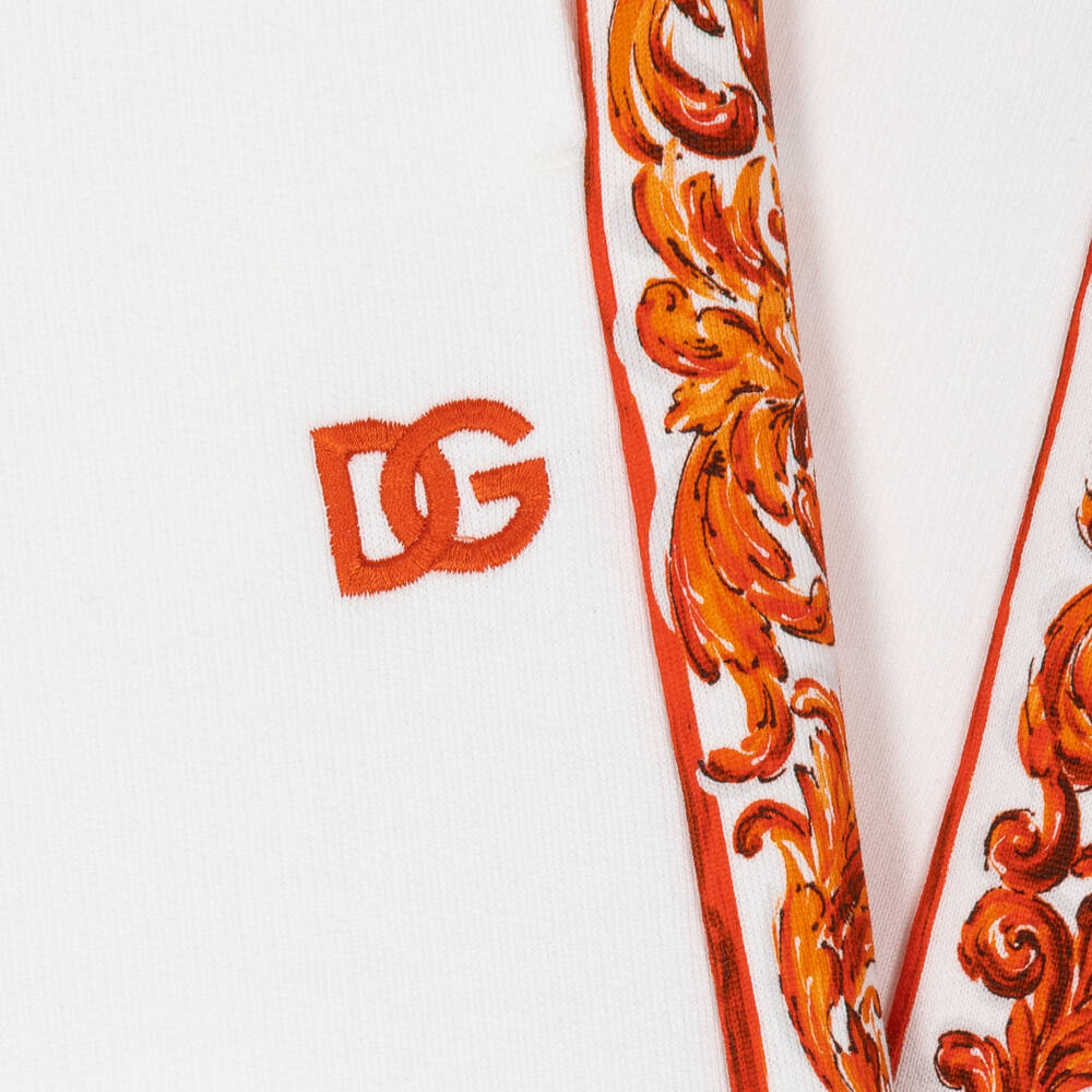 Dolce & Gabbana-Girls White Wide Leg Joggers with Majolica Trims | Childrensalon