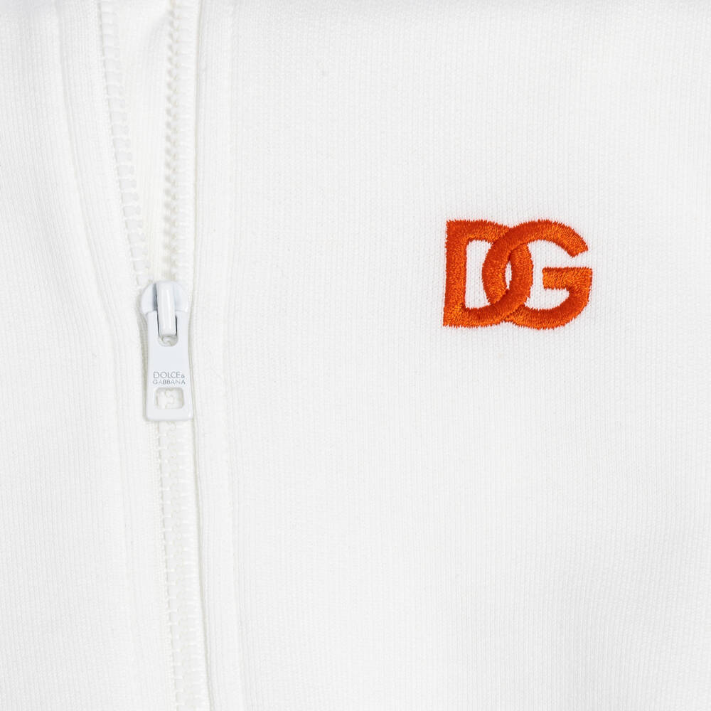 Dolce & Gabbana-Girls White Zip-Up Hoodie with Majolica Trims | Childrensalon