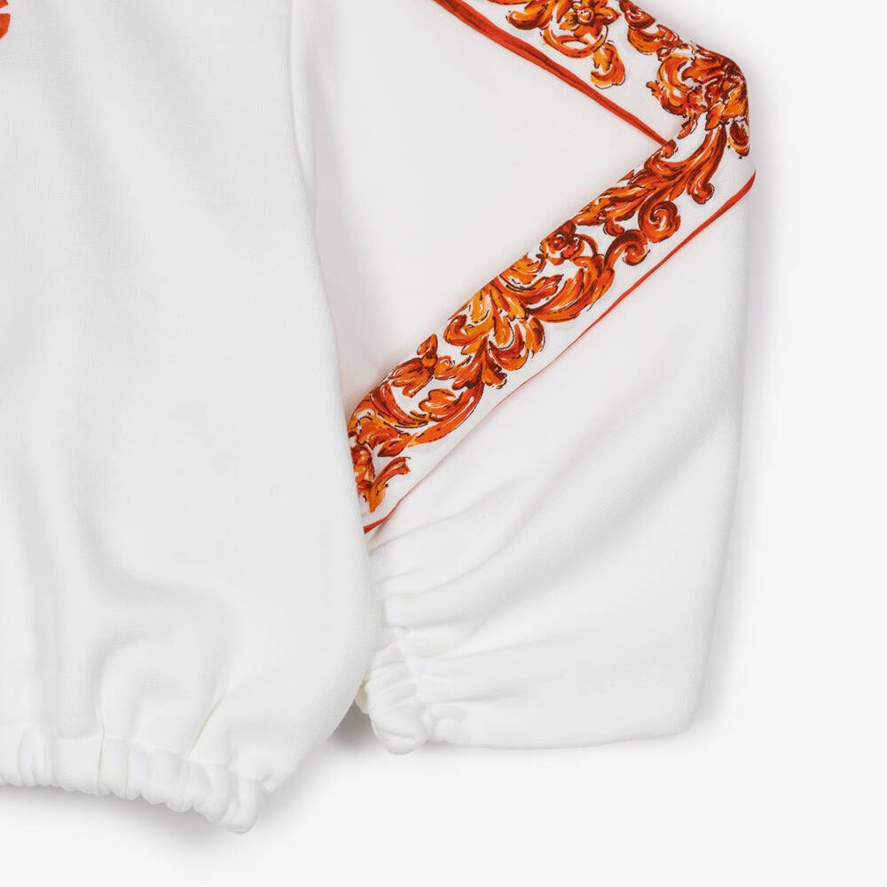 Dolce & Gabbana-Girls White Zip-Up Hoodie with Majolica Trims | Childrensalon