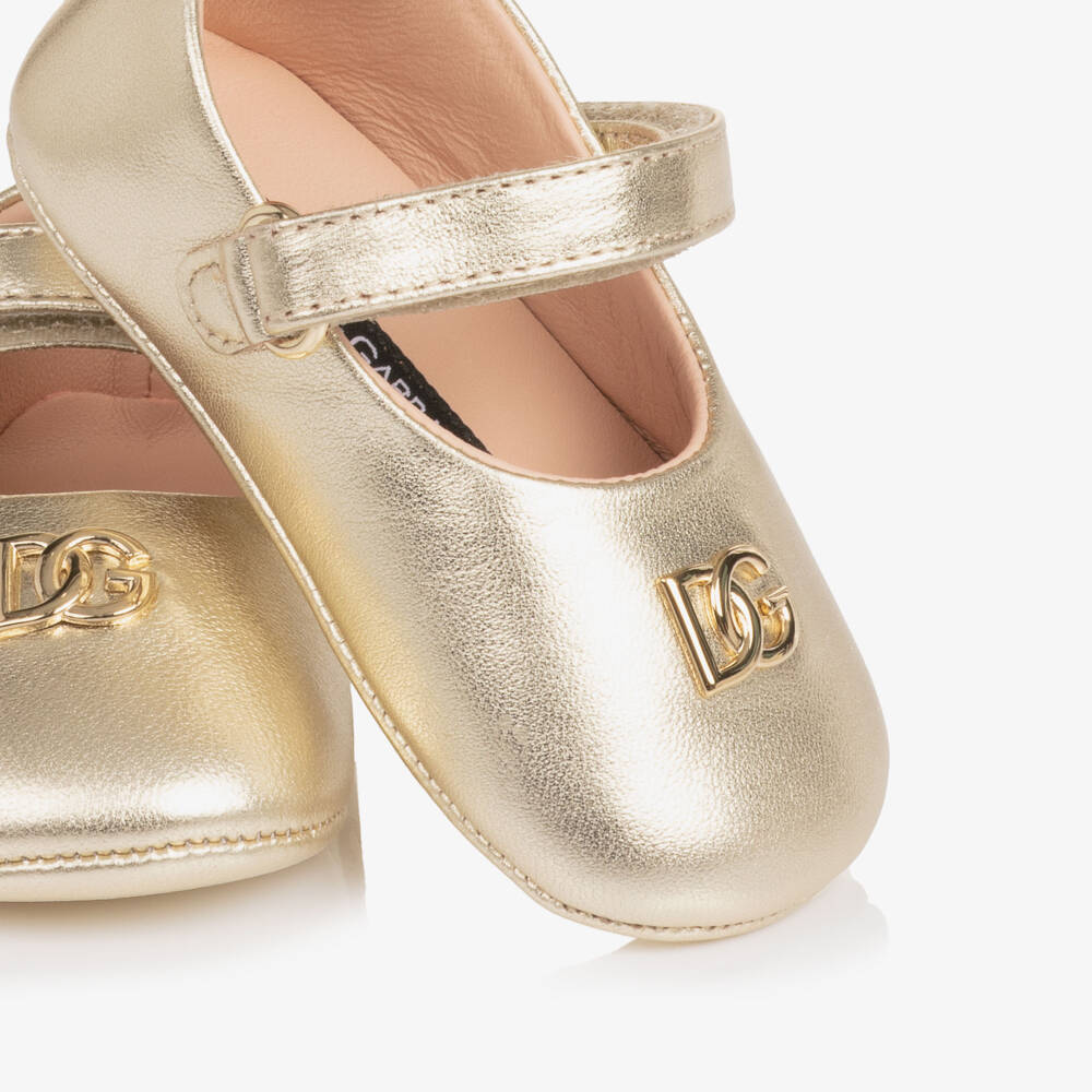 Dolce & Gabbana-Baby Girls Gold Leather Ballerina Pre-Walkers | Childrensalon