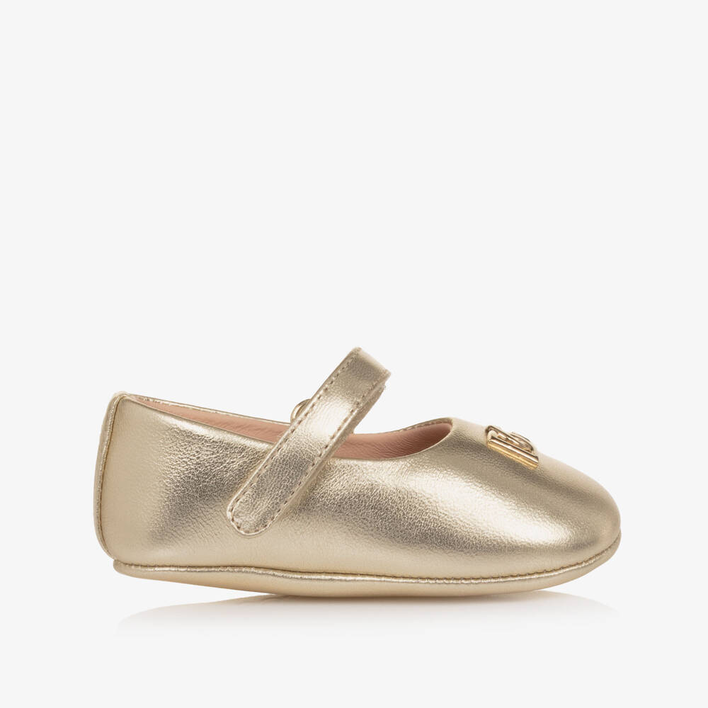 Dolce & Gabbana-Baby Girls Gold Leather Ballerina Pre-Walkers | Childrensalon