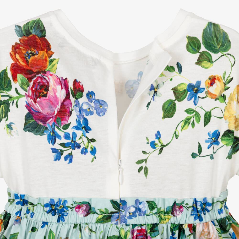 Dolce & Gabbana-Girls Ivory & Green Floral Cotton Dress | Childrensalon