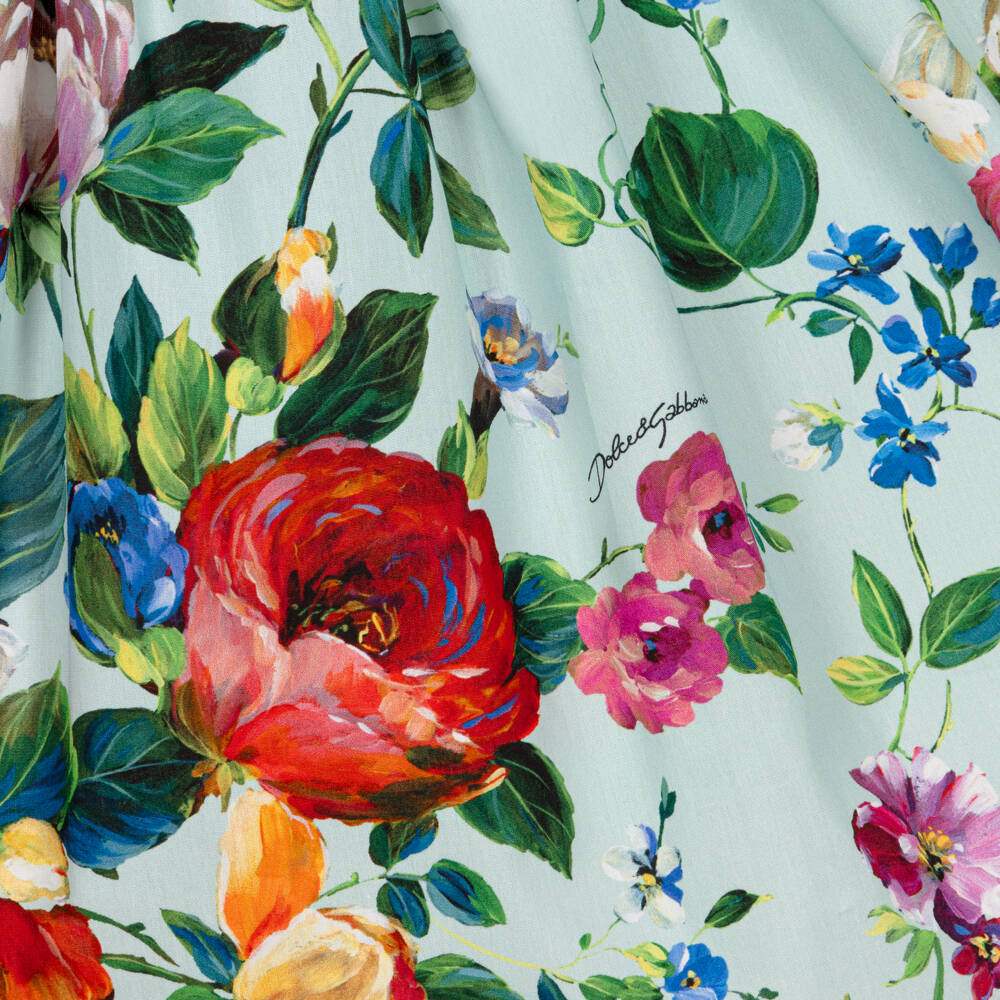 Dolce & Gabbana-Girls Ivory & Green Floral Cotton Dress | Childrensalon