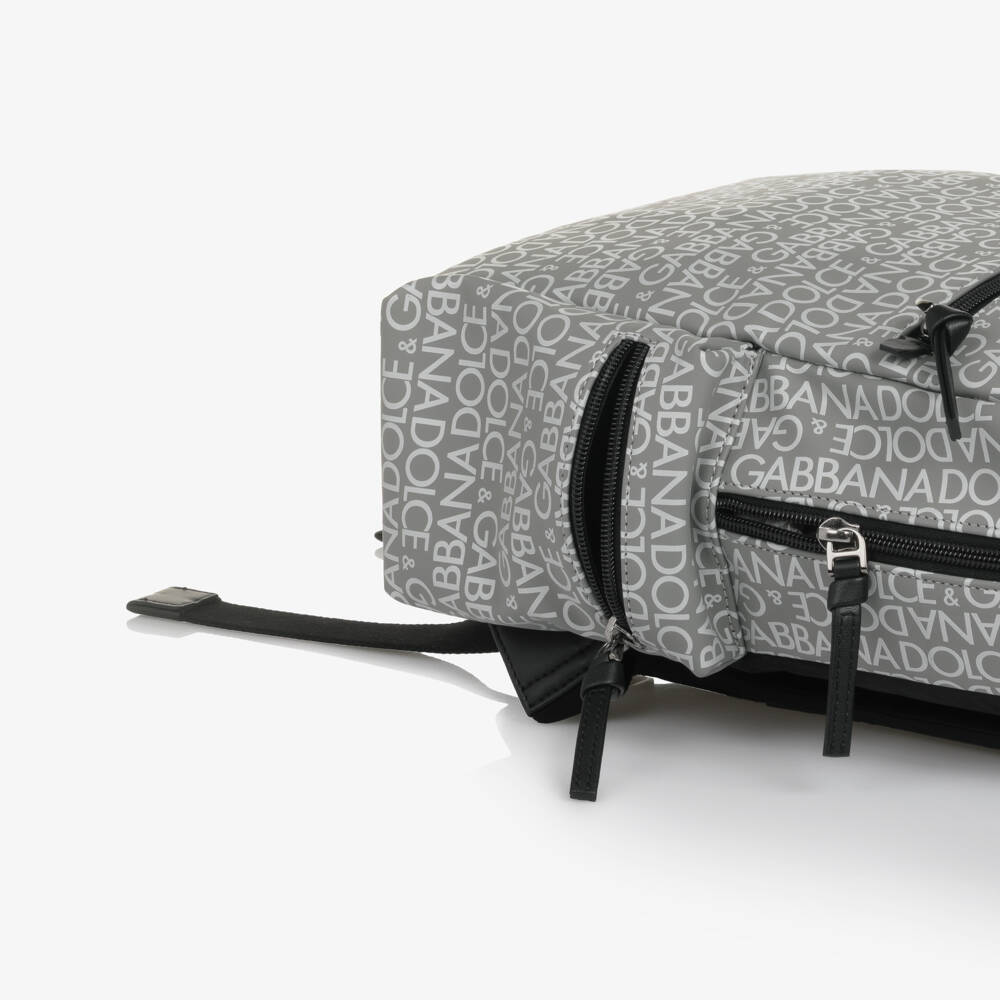 Dolce & Gabbana-Grey Backpack with White Logo Print (32cm) | Childrensalon