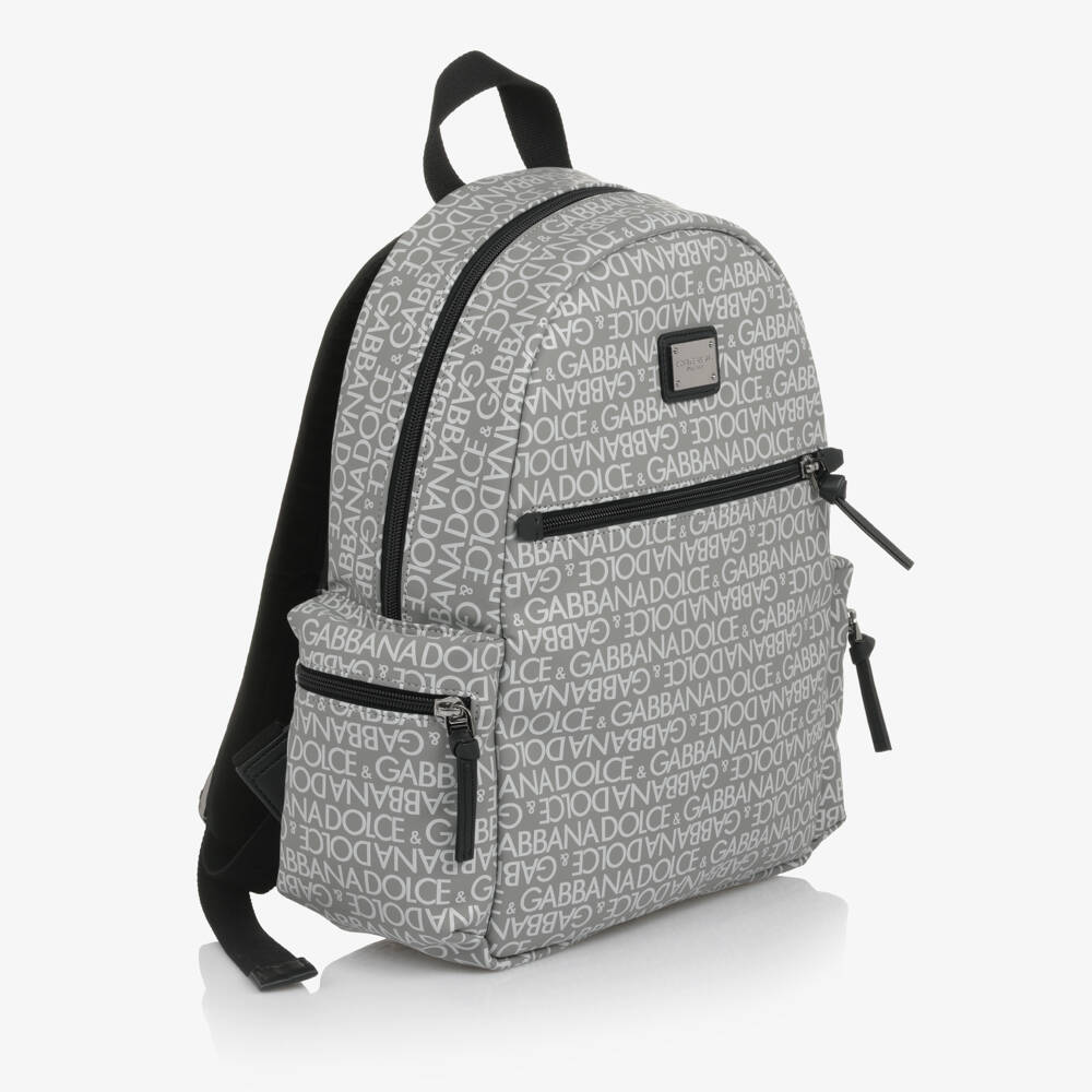 Dolce & Gabbana-Grey Backpack with White Logo Print (32cm) | Childrensalon
