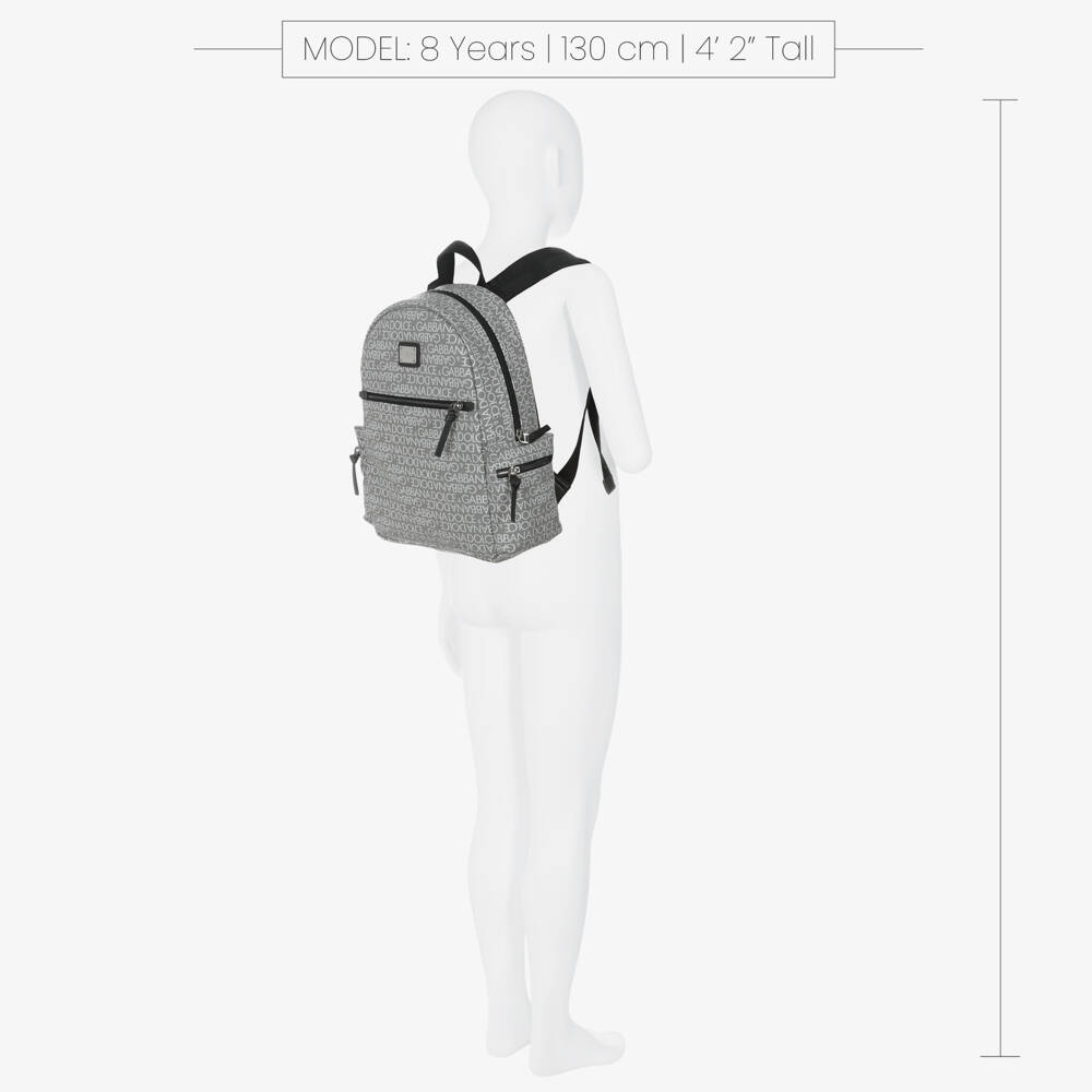 Dolce & Gabbana-Grey Backpack with White Logo Print (32cm) | Childrensalon