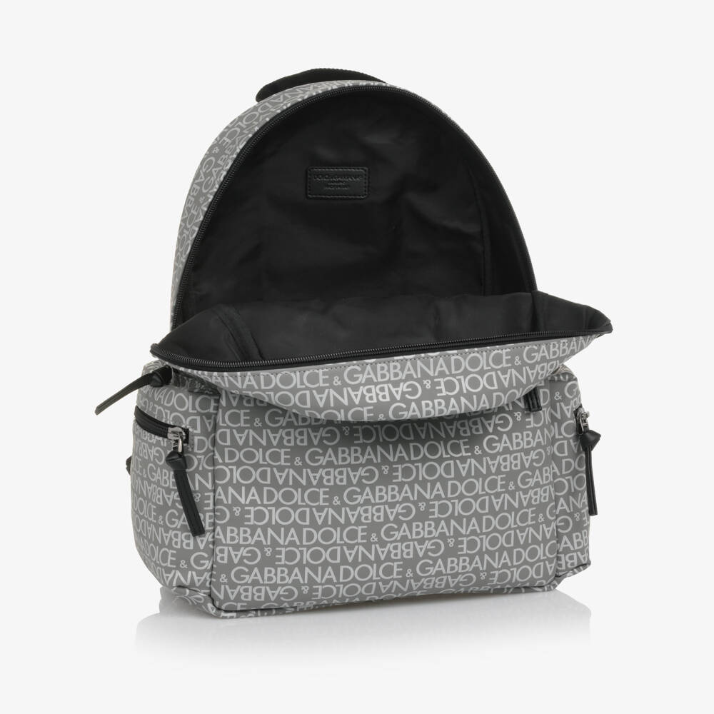 Dolce & Gabbana-Grey Backpack with White Logo Print (32cm) | Childrensalon