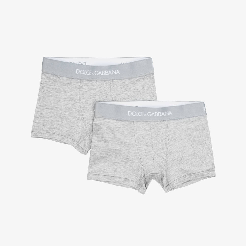 Dolce & Gabbana-Grey Cotton Boxers (2 Pack) | Childrensalon