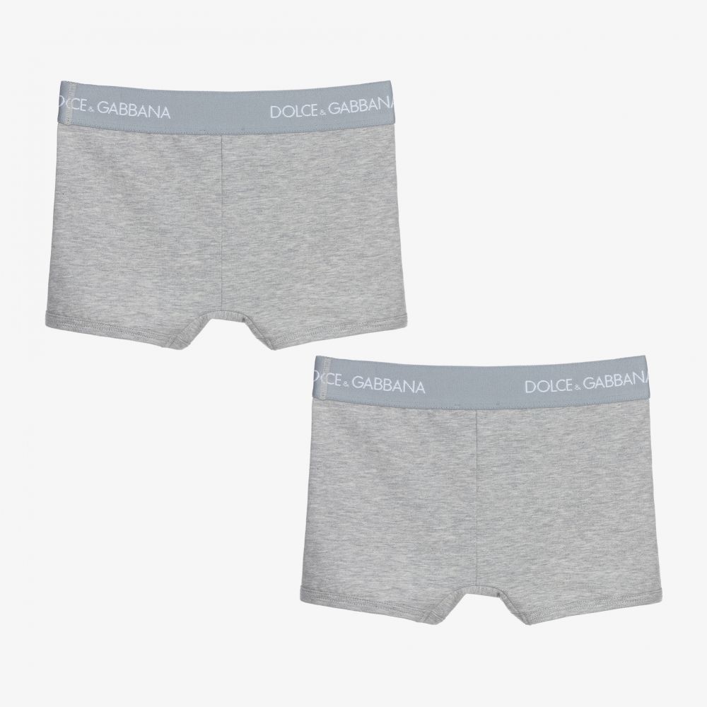 Dolce & Gabbana-Grey Cotton Boxers (2 Pack) | Childrensalon