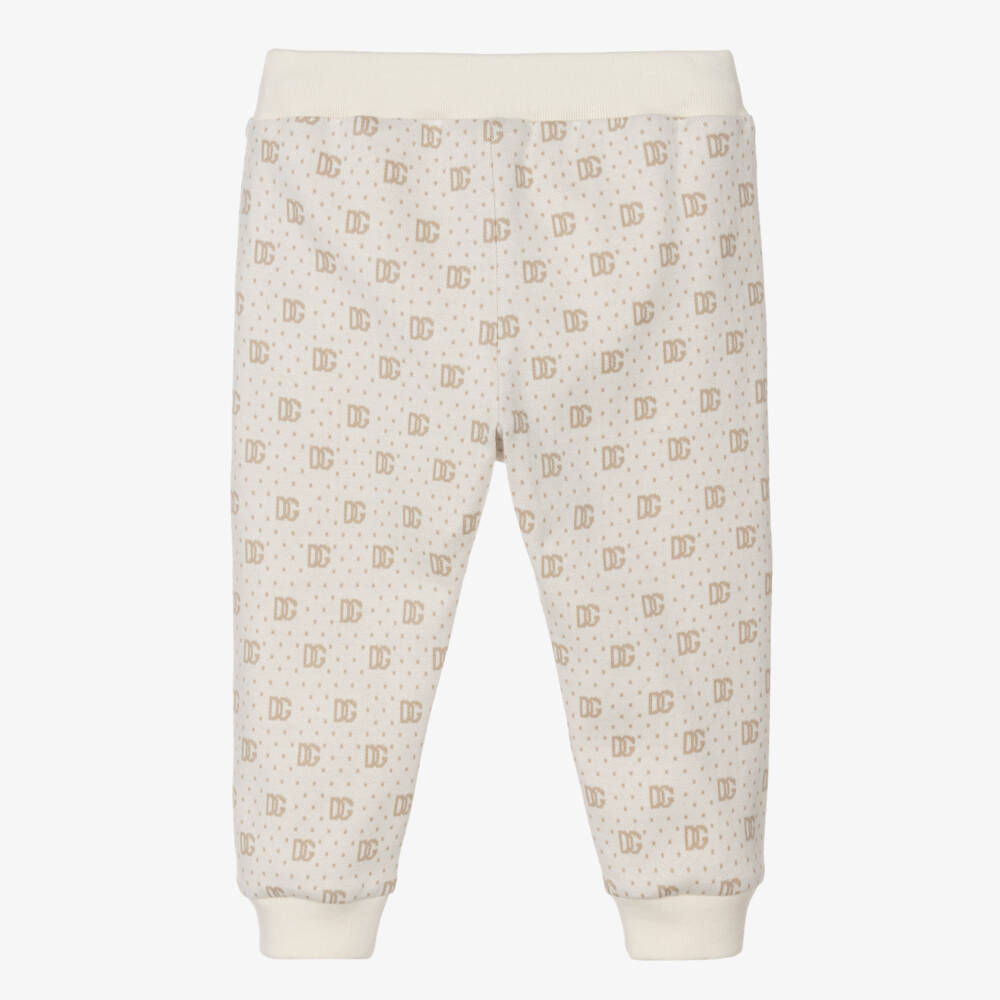 Dolce & Gabbana-Ivory & Beige Logo Cotton Joggers | Childrensalon