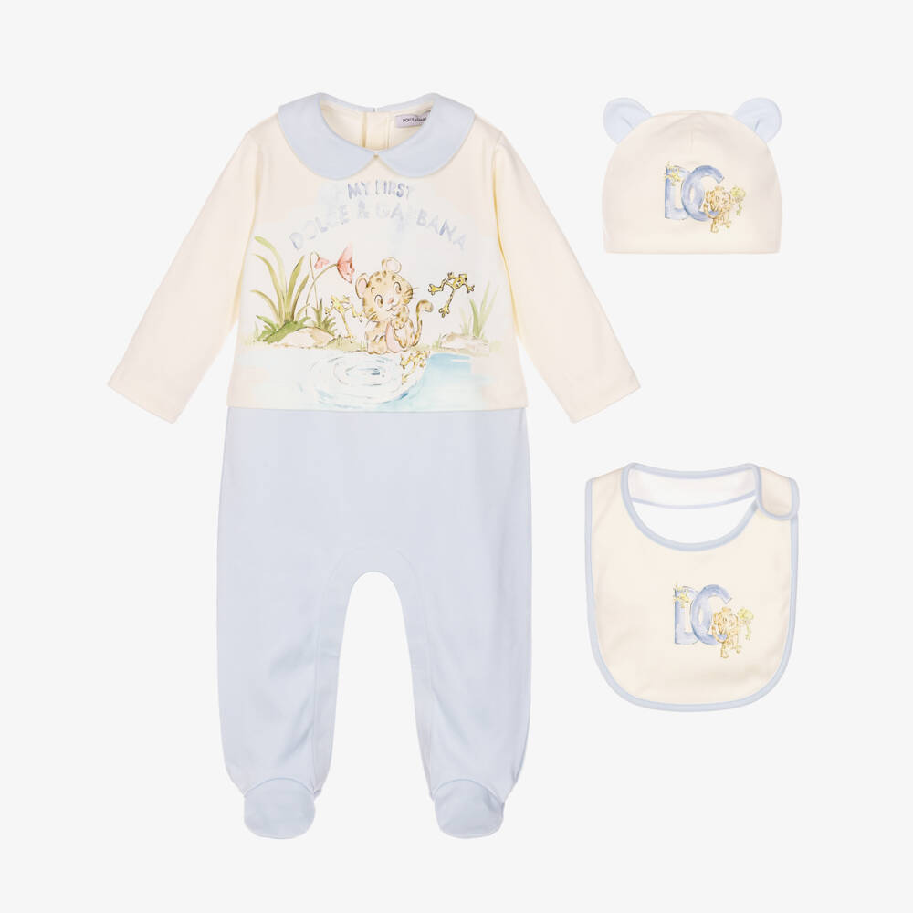 Dolce & Gabbana-Ivory & Blue Leopard Babysuit Gift Set | Childrensalon