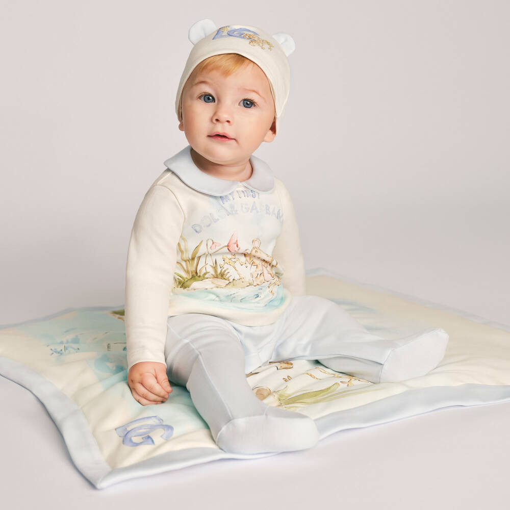 Dolce & Gabbana-Ivory & Blue Leopard Babysuit Gift Set | Childrensalon