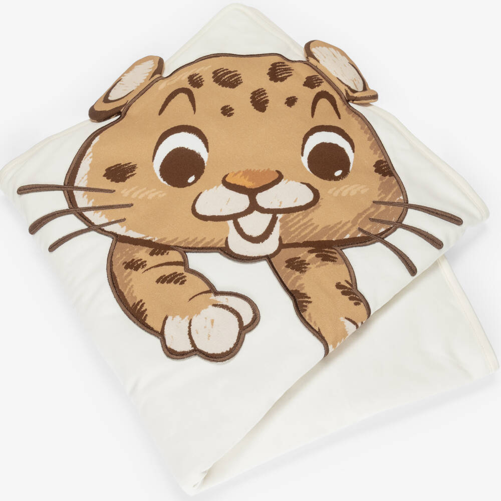 Dolce & Gabbana-Ivory Cotton Jersey Leopard Cub & DG Logo Blanket (74cm) | Childrensalon