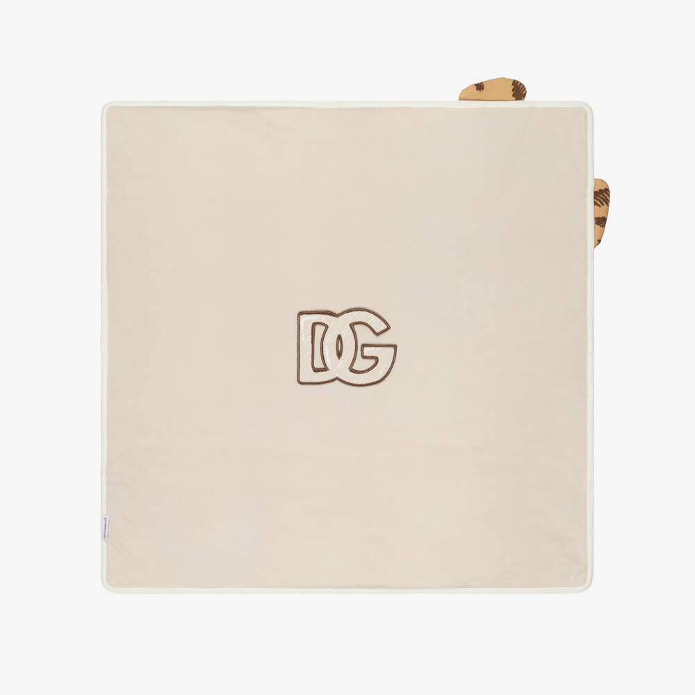 Dolce & Gabbana-Ivory Cotton Jersey Leopard Cub & DG Logo Blanket (74cm) | Childrensalon