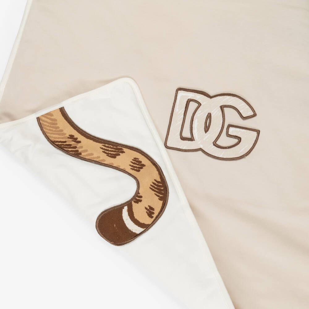 Dolce & Gabbana-Ivory Cotton Jersey Leopard Cub & DG Logo Blanket (74cm) | Childrensalon