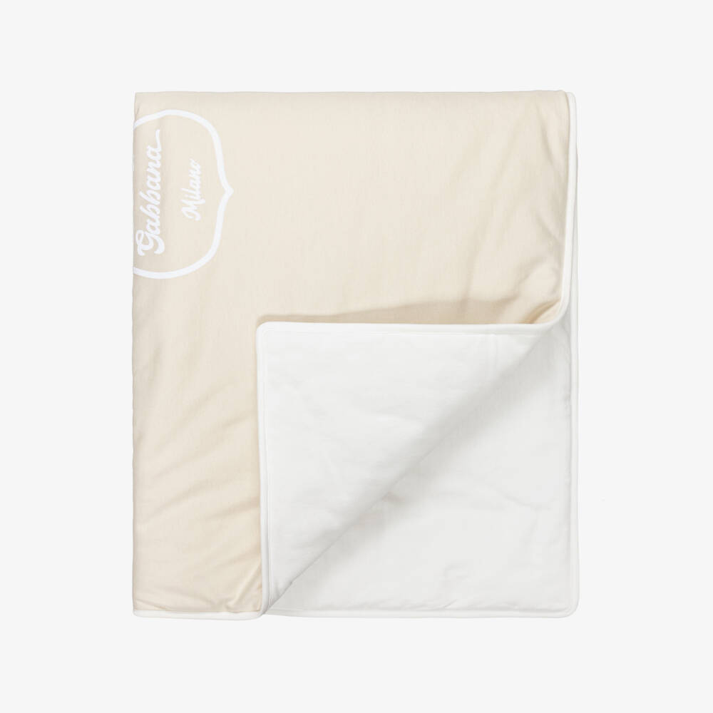 Dolce & Gabbana-Ivory Cotton Jersey Logo Padded Blanket (74cm) | Childrensalon