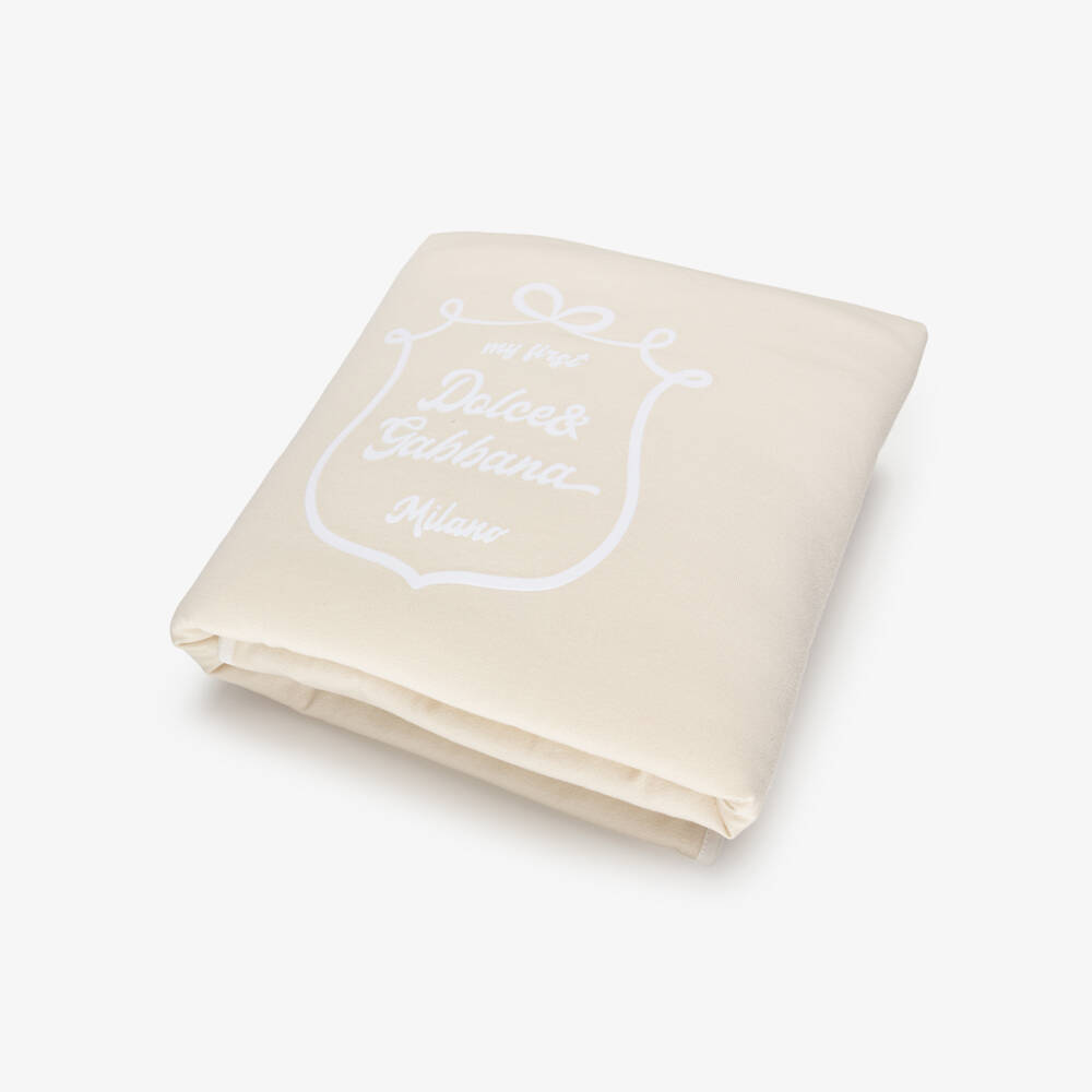 Dolce & Gabbana-Ivory Cotton Jersey Logo Padded Blanket (74cm) | Childrensalon