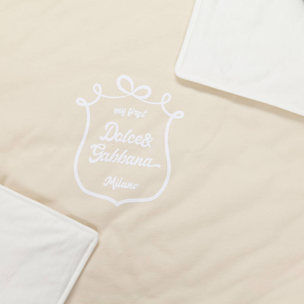 Dolce & Gabbana-Ivory Cotton Jersey Logo Padded Blanket (74cm) | Childrensalon