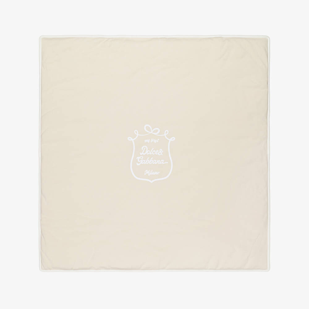 Dolce & Gabbana-Ivory Cotton Jersey Logo Padded Blanket (74cm) | Childrensalon