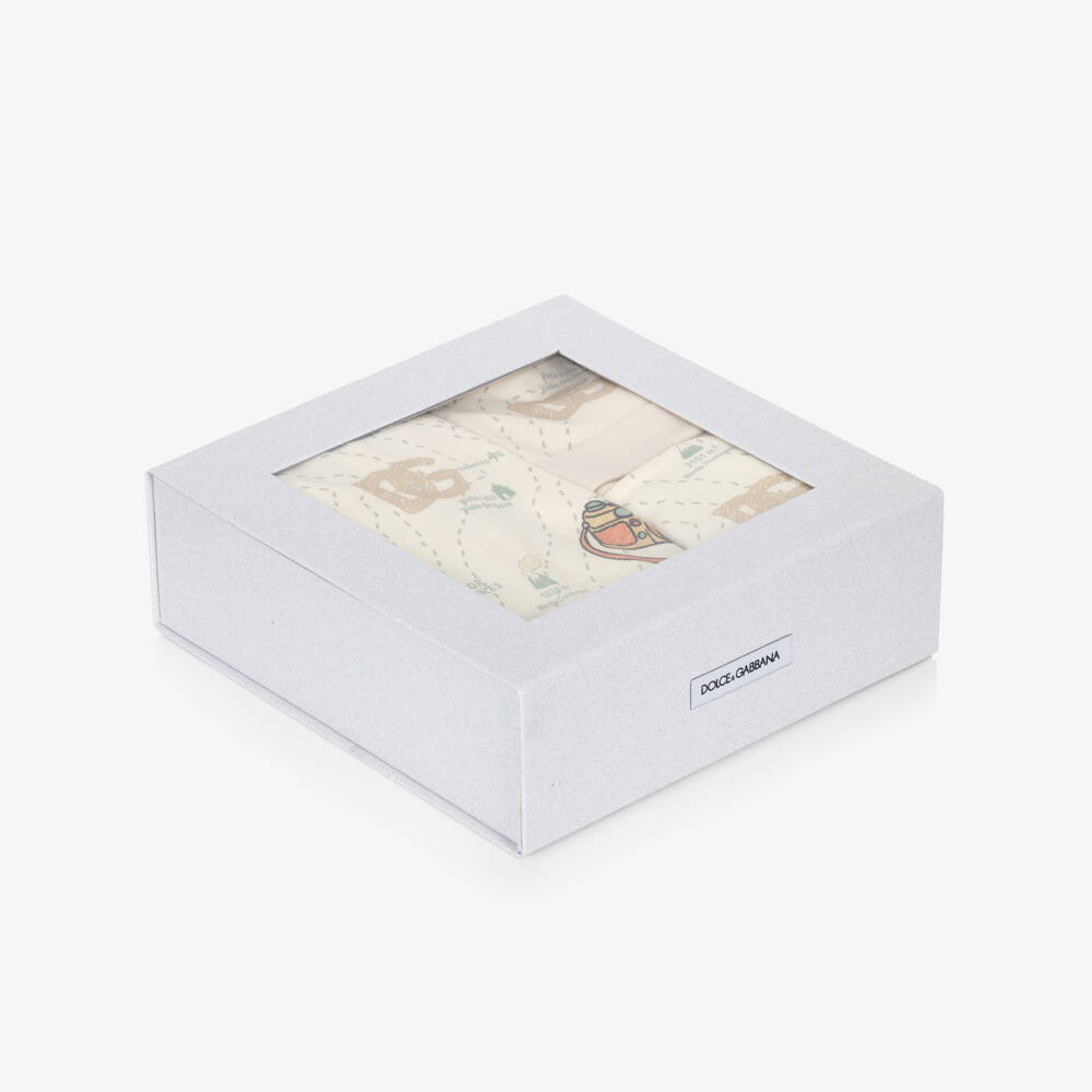 Dolce & Gabbana-طقم هدية أفارول للأولاد الرضع بطبعة خريطة قطن لون عاجي | Childrensalon