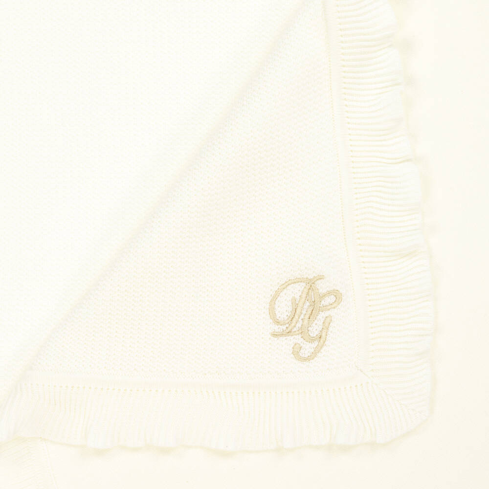 Dolce & Gabbana-Ivory DG Logo Cotton Knit Blanket (75cm) | Childrensalon