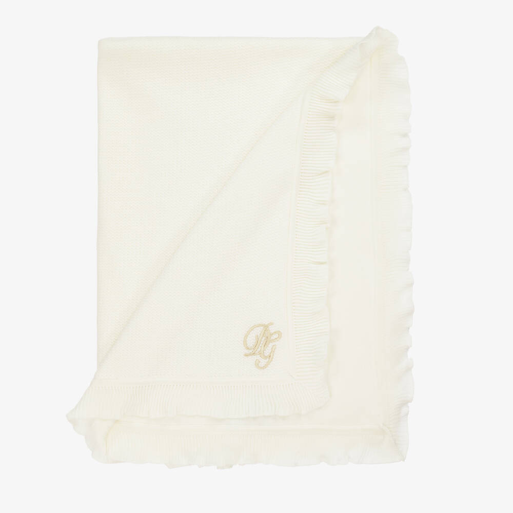 Dolce & Gabbana-Ivory DG Logo Cotton Knit Blanket (75cm) | Childrensalon