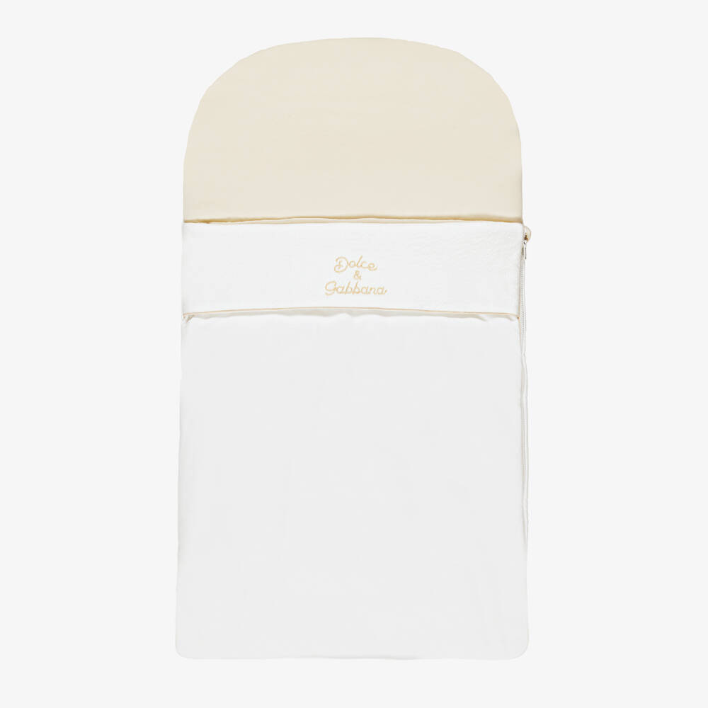 Dolce & Gabbana-Ivory Jersey Baby Nest with Gold Logo Embroidery (78cm) | Childrensalon