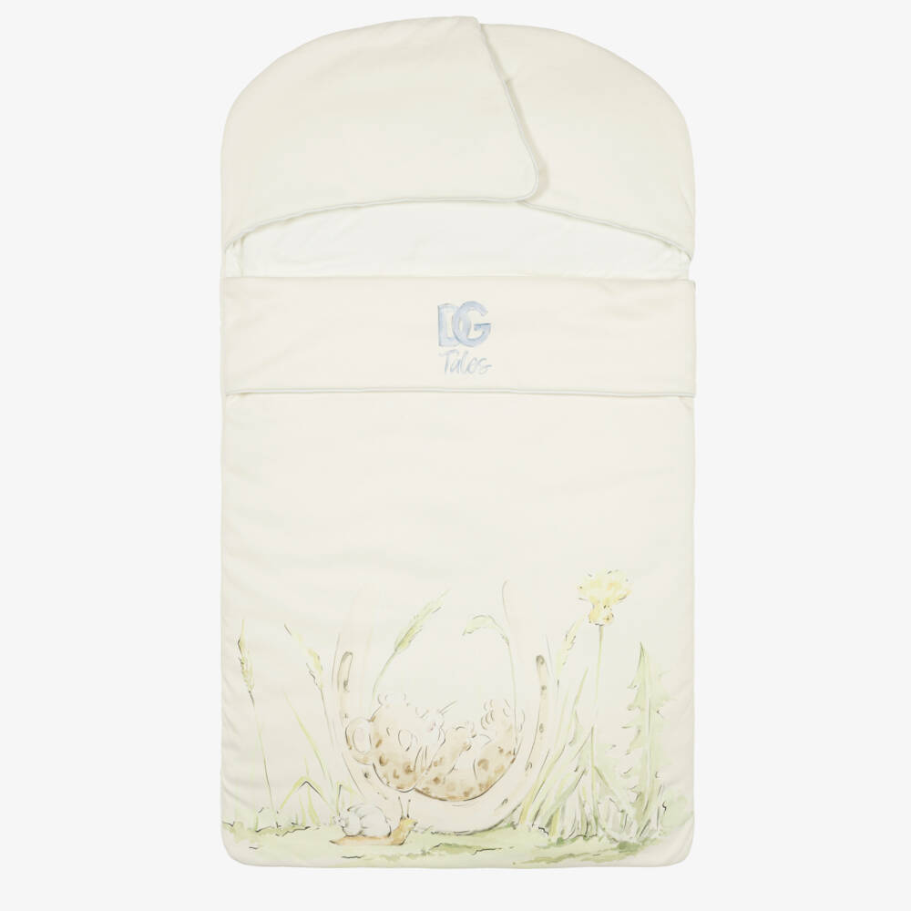 Dolce & Gabbana-Ivory Padded Cotton Baby Leopard Print Nest (83cm) | Childrensalon