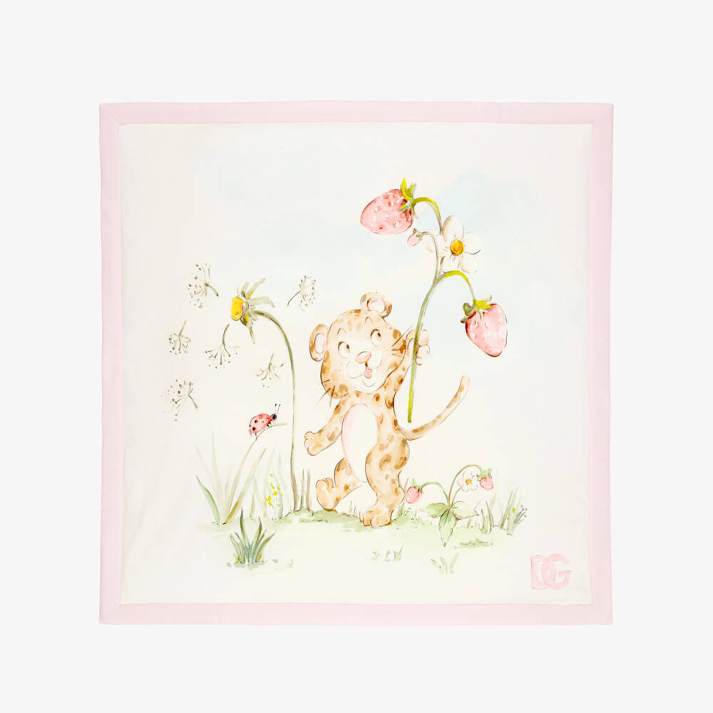 Dolce & Gabbana-Ivory & Pink Leopard Cub Padded Blanket (71cm) | Childrensalon