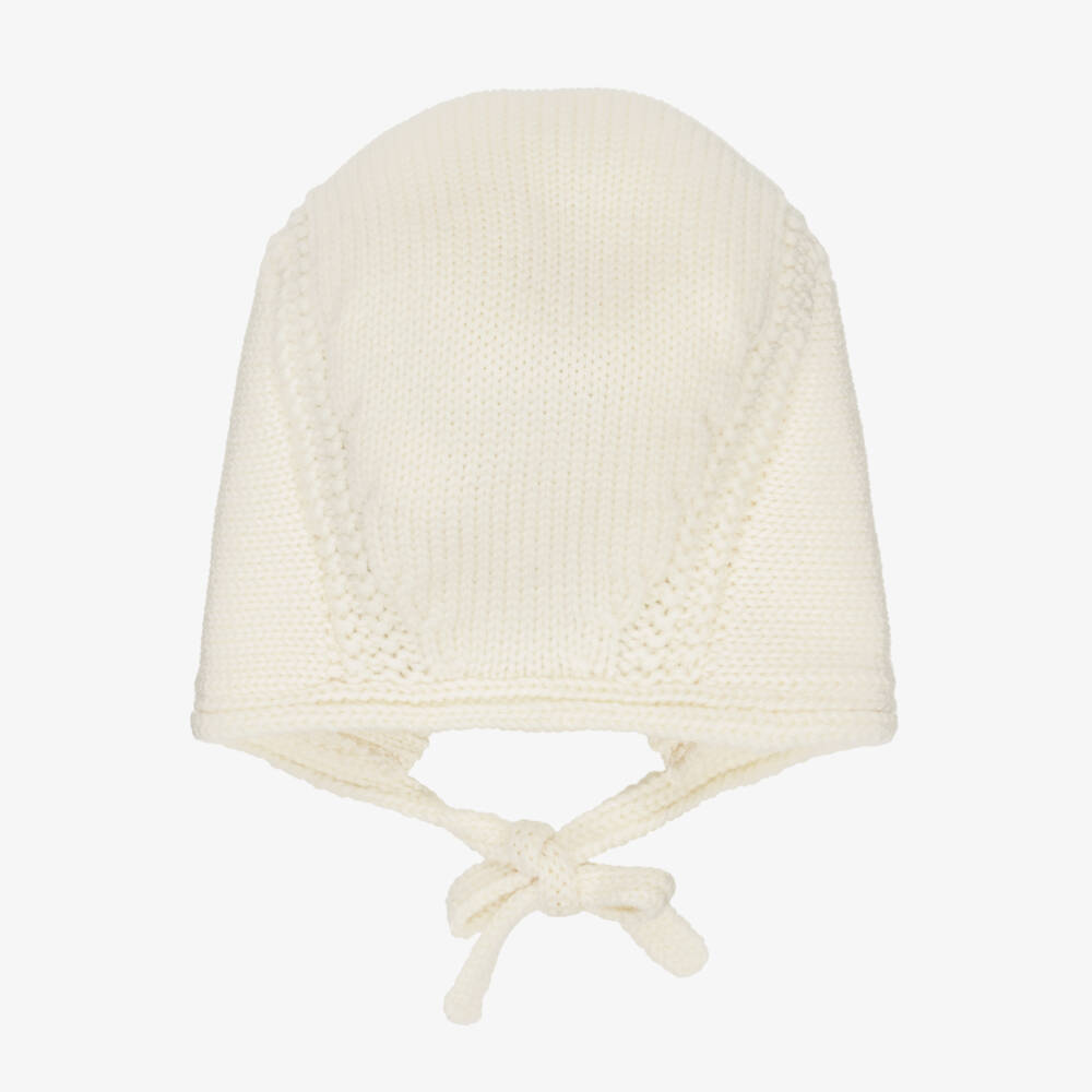 Dolce & Gabbana-Ivory Wool Knit Bonnet with Embroidered DG Logo | Childrensalon