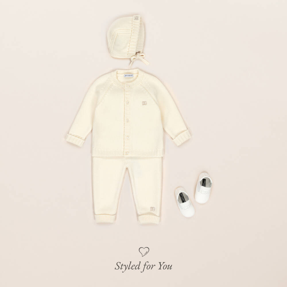 Dolce & Gabbana-Ivory Wool Knit Cardigan with Embroidered Logo | Childrensalon
