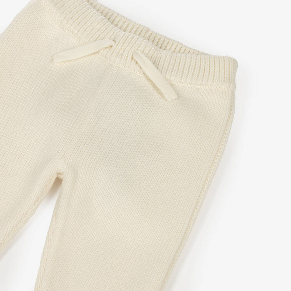 Dolce & Gabbana-Ivory Wool Knit Joggers with Embroidered Logo | Childrensalon