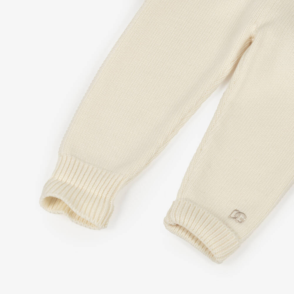 Dolce & Gabbana-Ivory Wool Knit Joggers with Embroidered Logo | Childrensalon