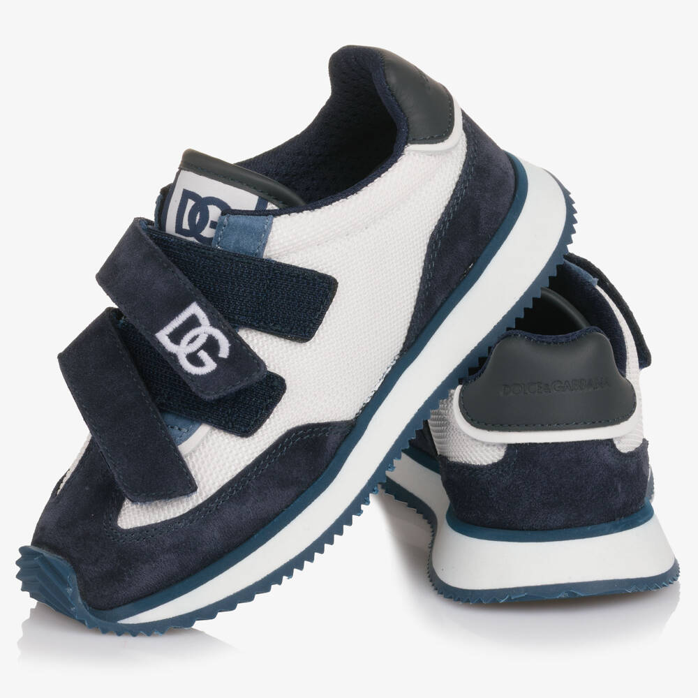 Dolce & Gabbana-Junior Boys Navy Blue Suede & White Textile Trainers | Childrensalon