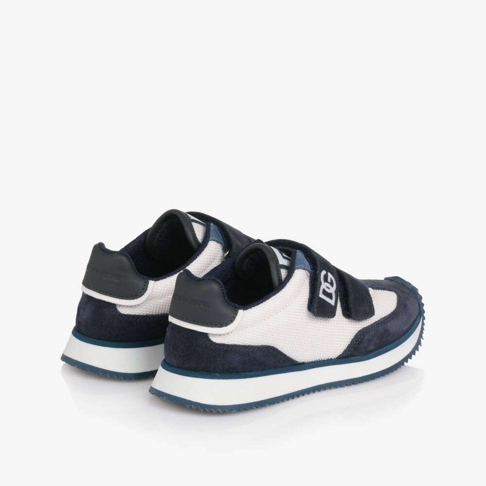 Dolce & Gabbana-Junior Boys Navy Blue Suede & White Textile Trainers | Childrensalon