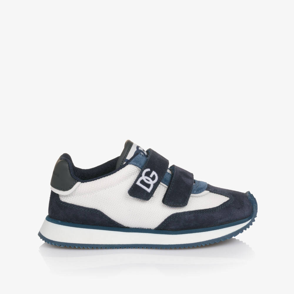 Dolce & Gabbana-Junior Boys Navy Blue Suede & White Textile Trainers | Childrensalon
