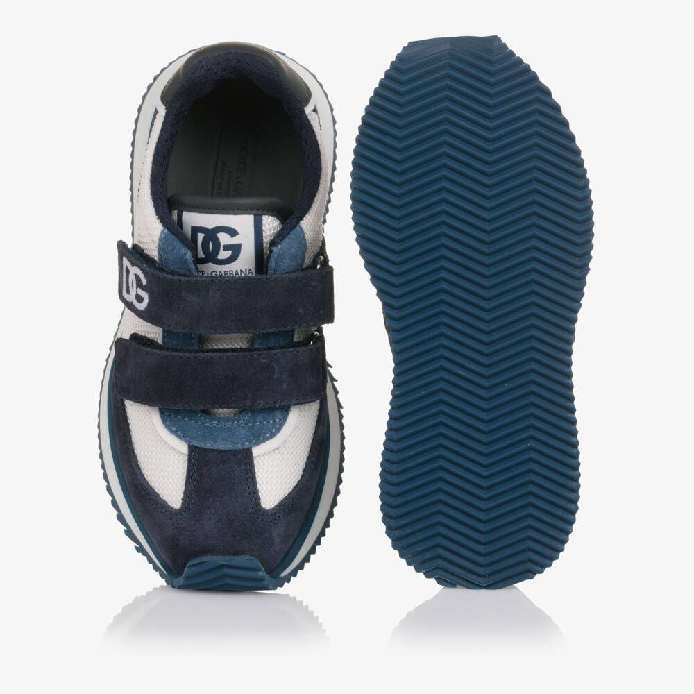 Dolce & Gabbana-Junior Boys Navy Blue Suede & White Textile Trainers | Childrensalon